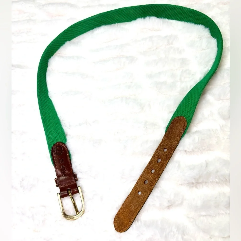 Vintage Men’s Dooney and Bourke Solid Brass Buckle Brown Leather & Green Belt